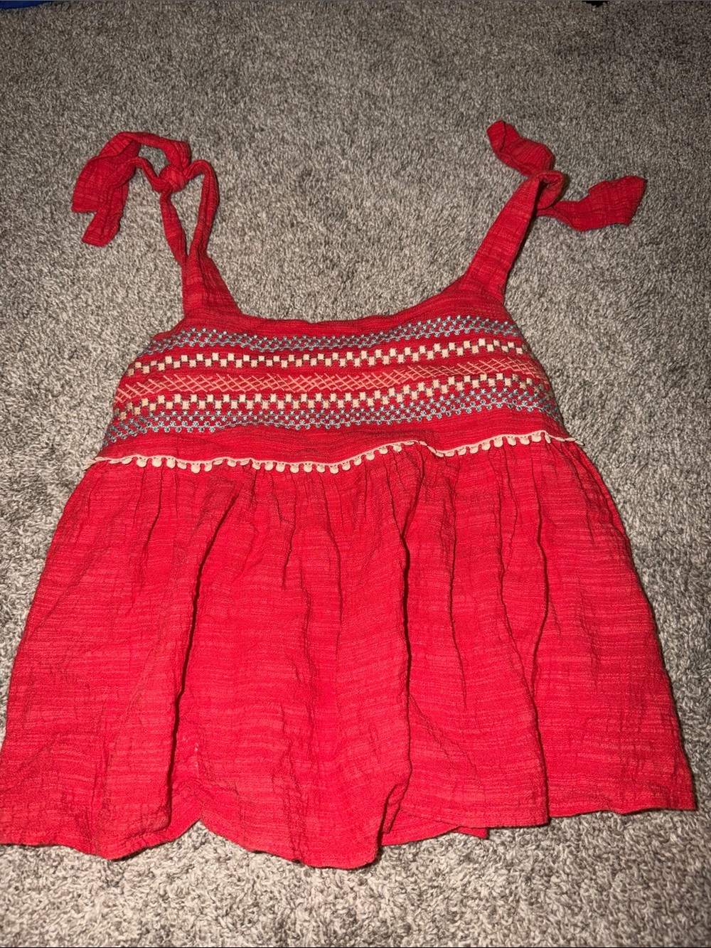 THML Red Smocked Tie-Shoulder Cami